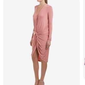 Young Fabulous and Broke plunging draped Grecian midi dress, blush pink, Medium.